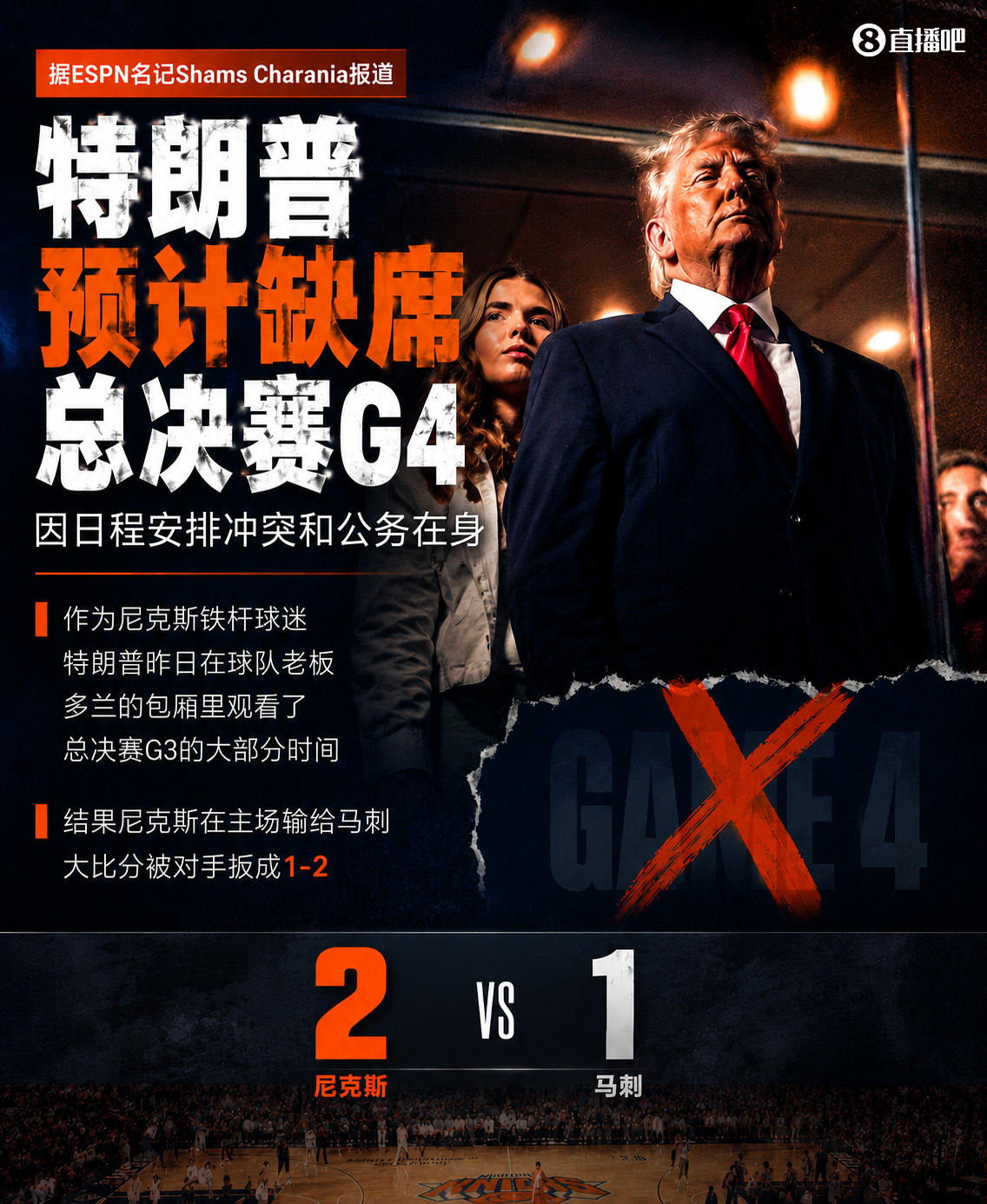 特朗普因公务缺席G4,尼克斯G3主场失利后遭遇行程变数 特朗普因公务缺席G4,尼克斯G3主场失利后遭遇行程变数